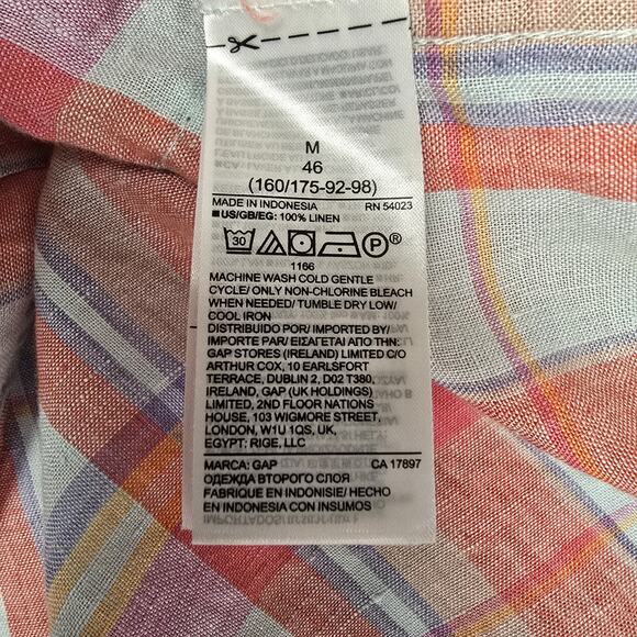Gap Shirt Size M Pink Blue Plaid Button Up Long Sleeve Casual 100% Linen Womens - Picture 6 of 6